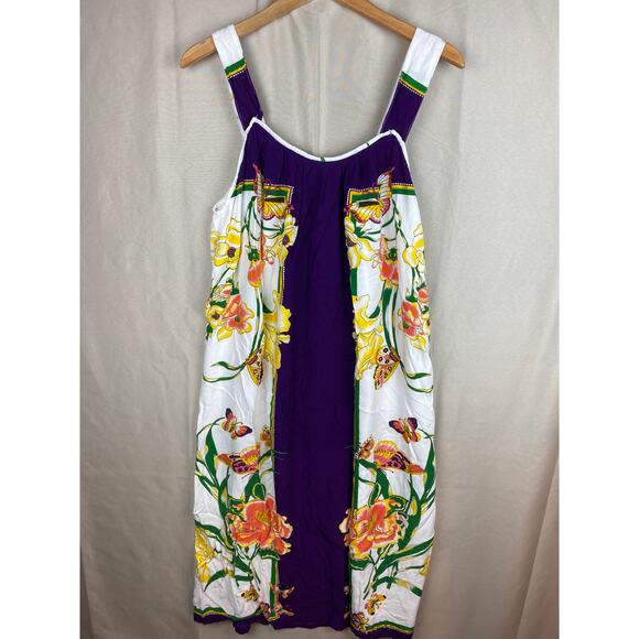 Woman’s Batik Kraton Mas Sleeveless Midi Dress sz OSFM Purple Floral Butterfly - Picture 8 of 10